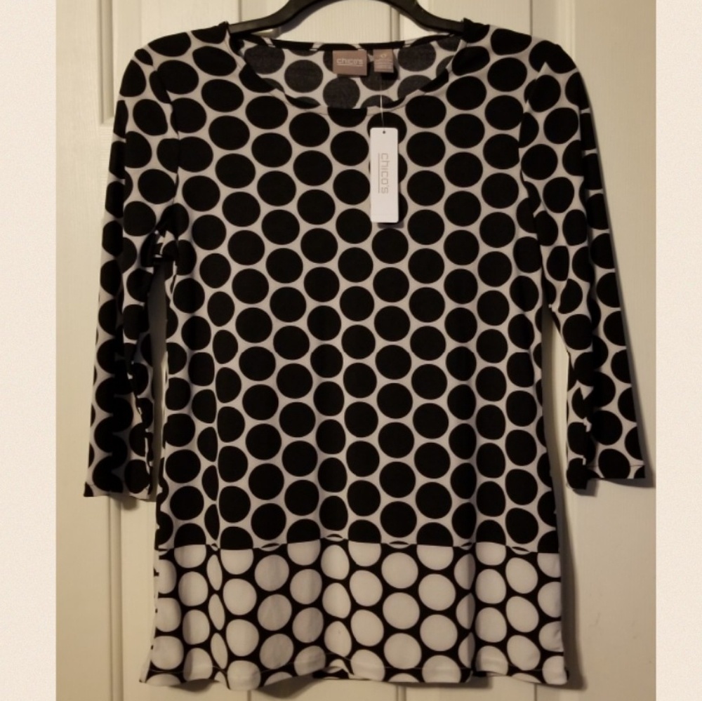 Chico's Black and White Dot Top 3/4 sleeve NWT